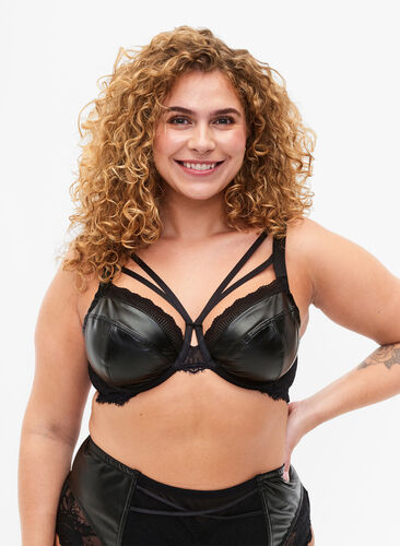 Coated underwire bra with strings, Black, Model image number 0