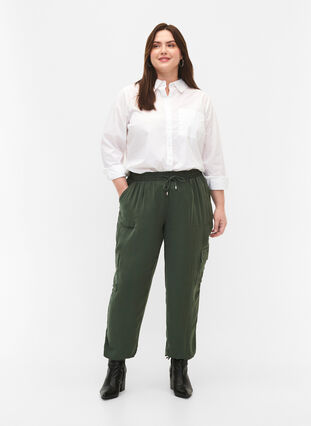 Trousers with cargo pockets, Thyme, Model image number 0