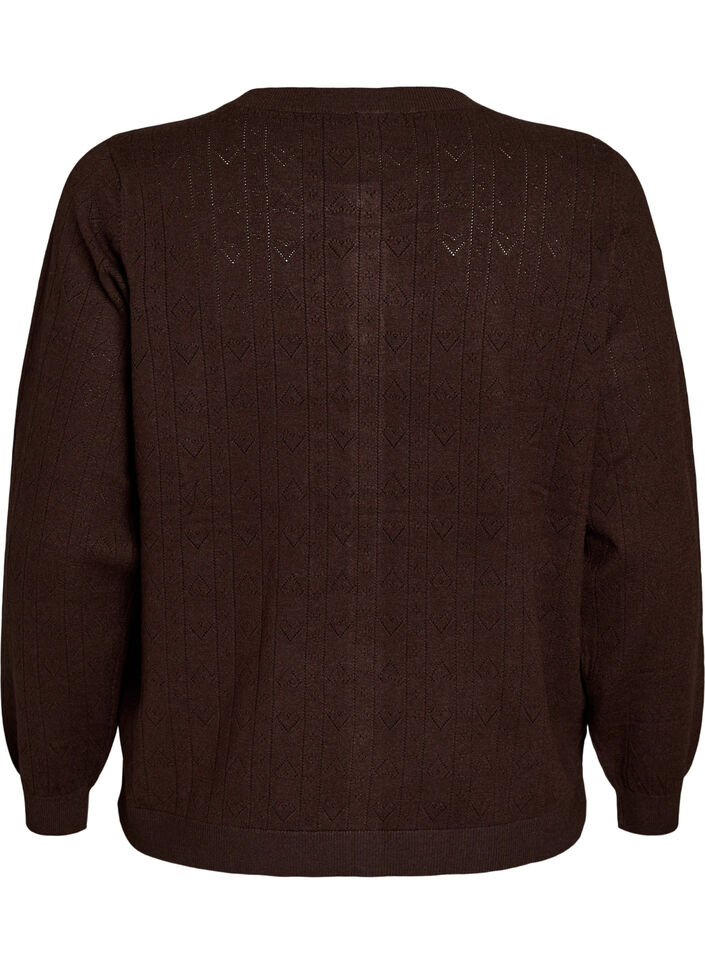 Knitted cardigan with heart eyelet embroidery, Brown, Packshot image number 1
