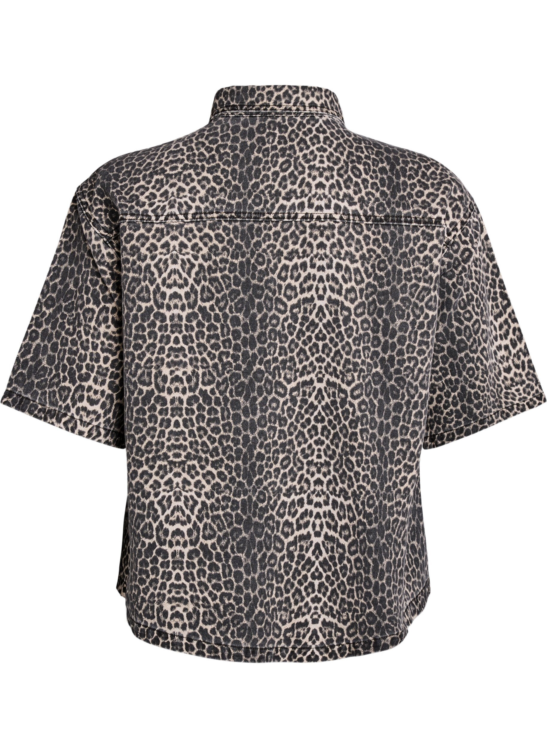 ZizzifashionDenim shirt with leopard print and short sleeves, Brown, Packshot image number 1