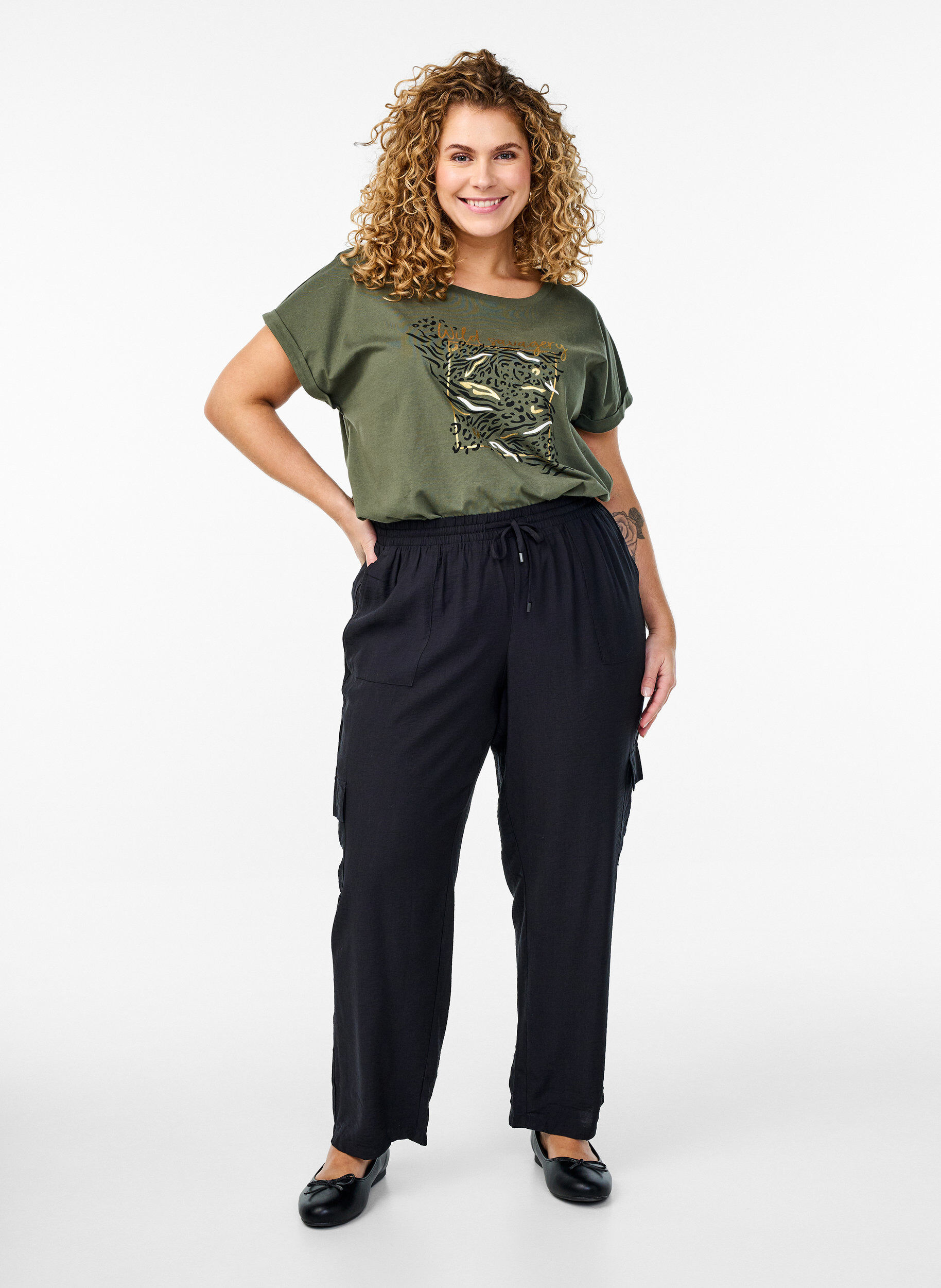 Zizzifashion High-waisted cargo trousers, Black, Model image number 0