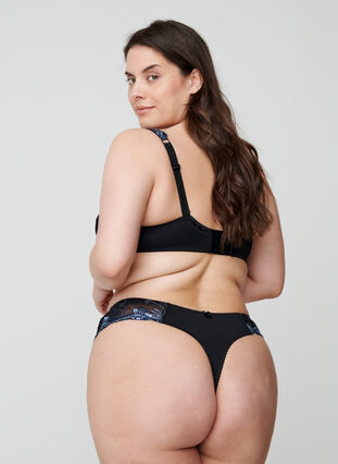 G-string with mesh and colored lace - Black - Sz. 42-60 - Zizzifashion