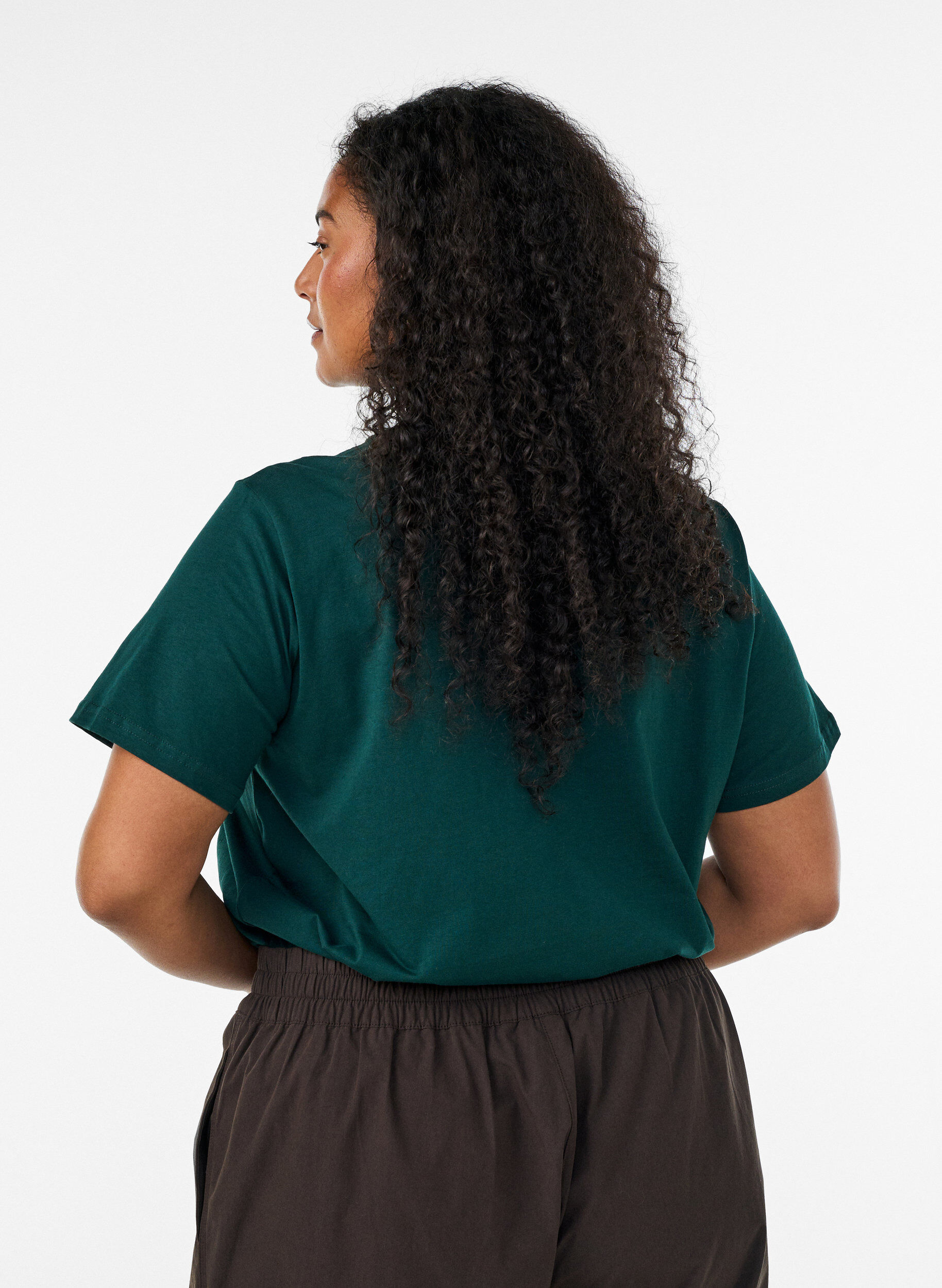 ZizzifashionBasic cotton T-shirt with round neck, Green, Model image number 2