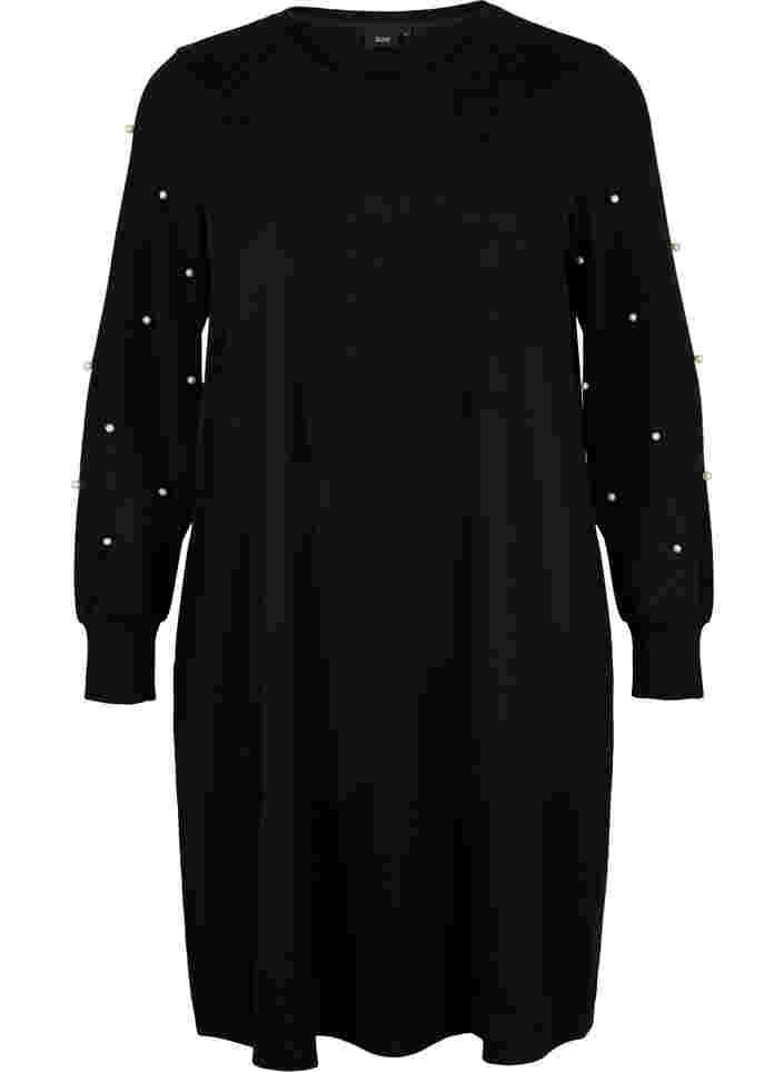 Long sleeve dress with pearl details, Black, Packshot image number 0