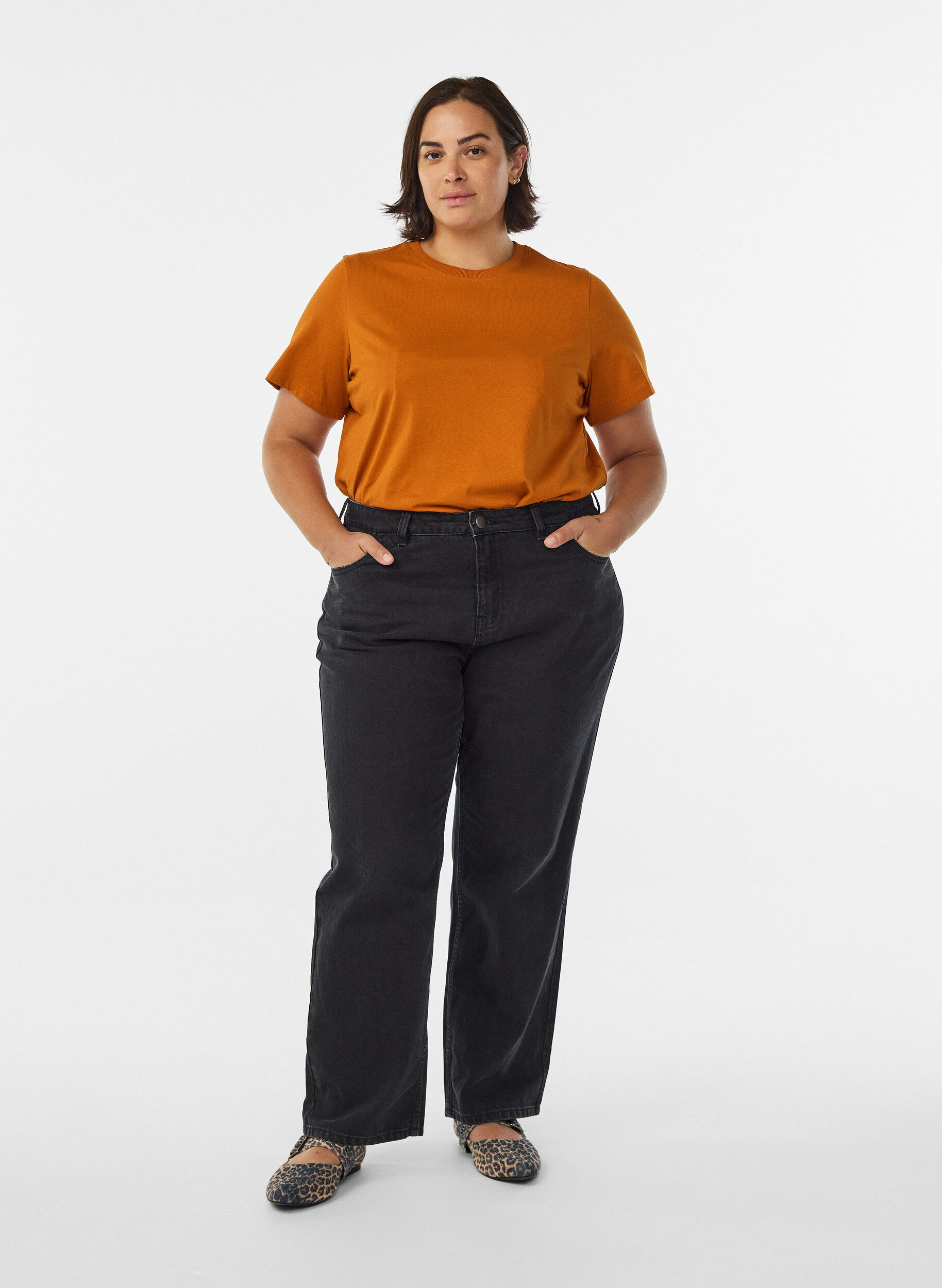 ZizzifashionBasic cotton T-shirt with round neck, Orange, Model image number 1