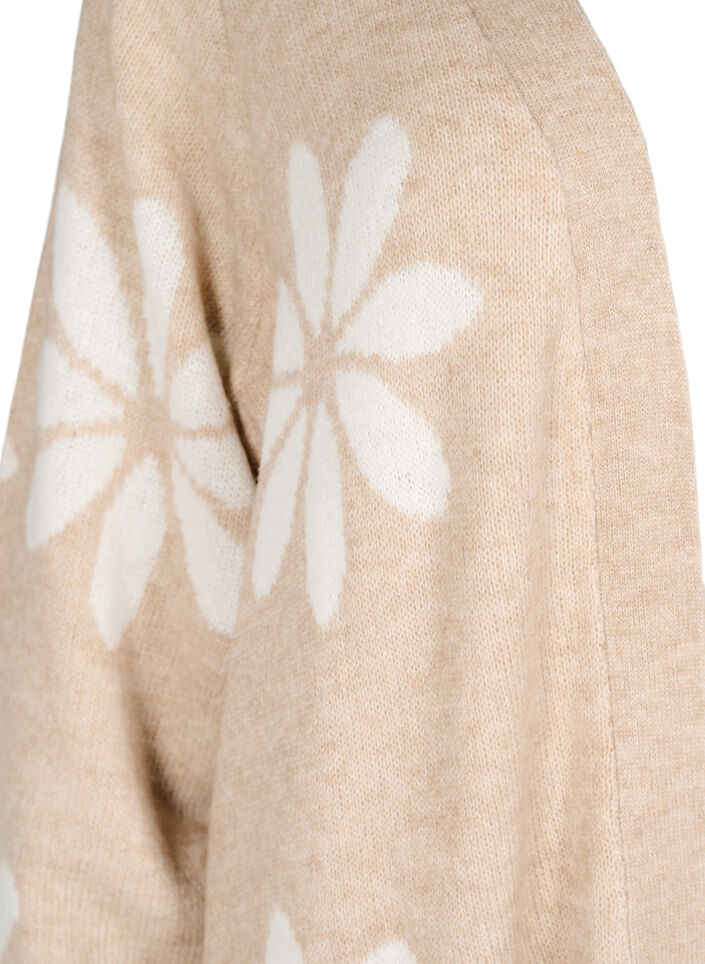 Long knitted cardigan with flowers, Simply Taupe Comb, Packshot image number 2