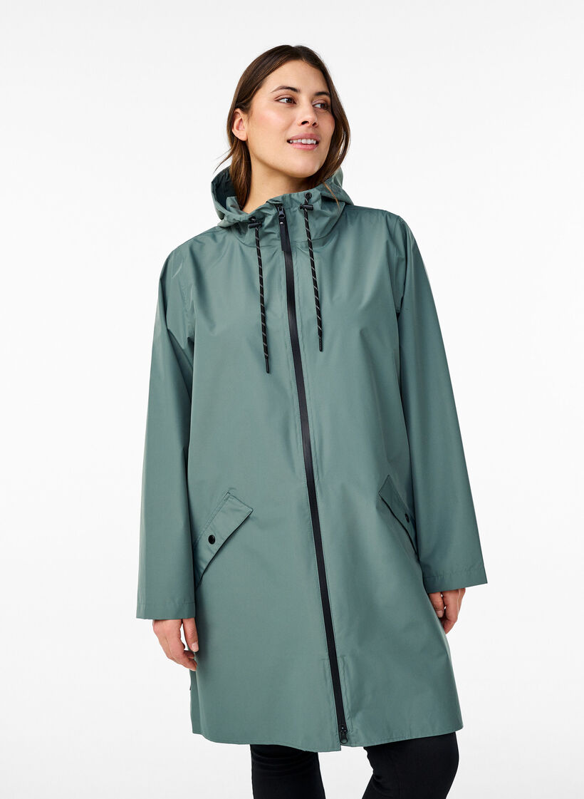 Rain jacket with pockets and hood, Green, Model image number 0