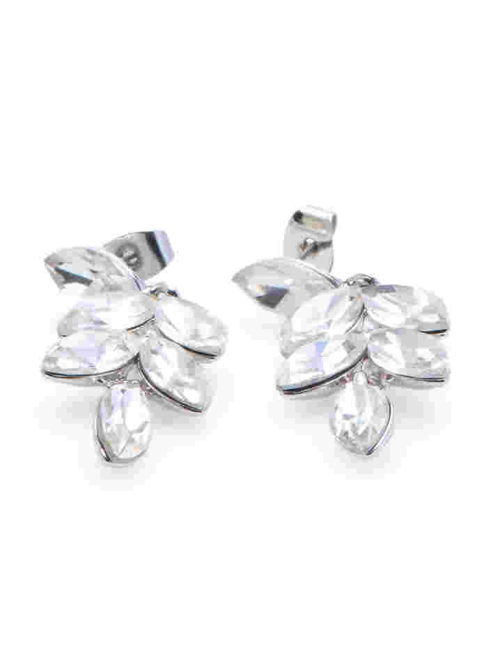 Silver-colored earrings with rhinestones, Silver, Packshot image number 1