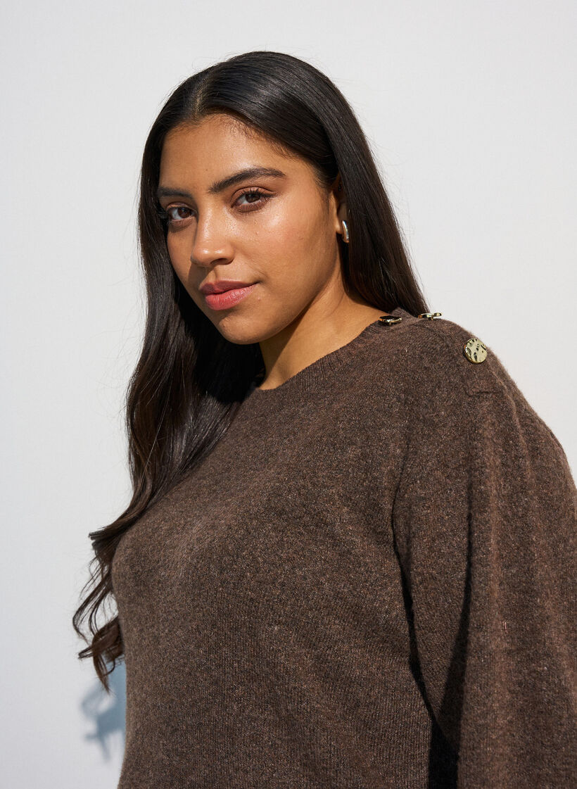 Knit blouse with button detail, Brown, Model image number 3