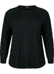 Knitted blouse with tone-on-tone stripes, Black, Packshot