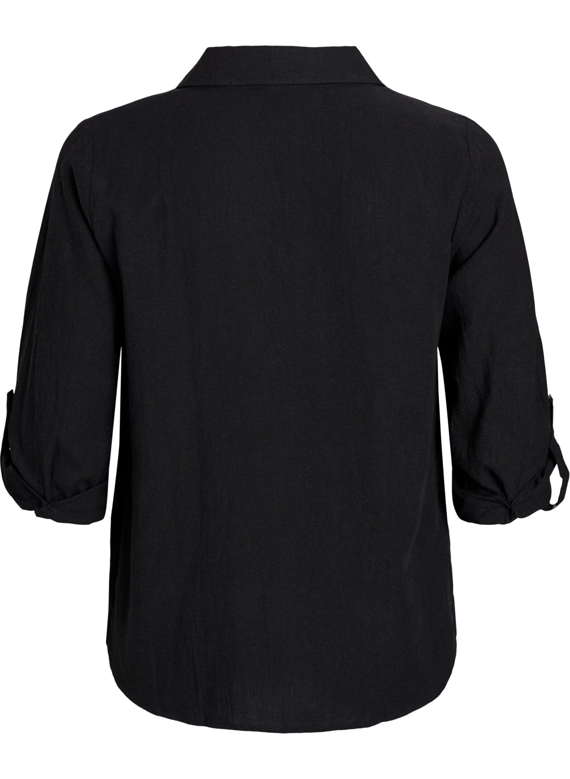 Zizzifashion Shirt in linen and viscose with 3/4 sleeves, Black, Packshot image number 1