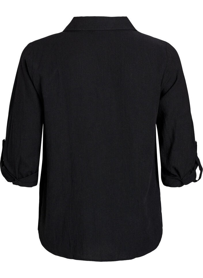 Shirt in linen and viscose with 3/4 sleeves, Black, Packshot image number 1