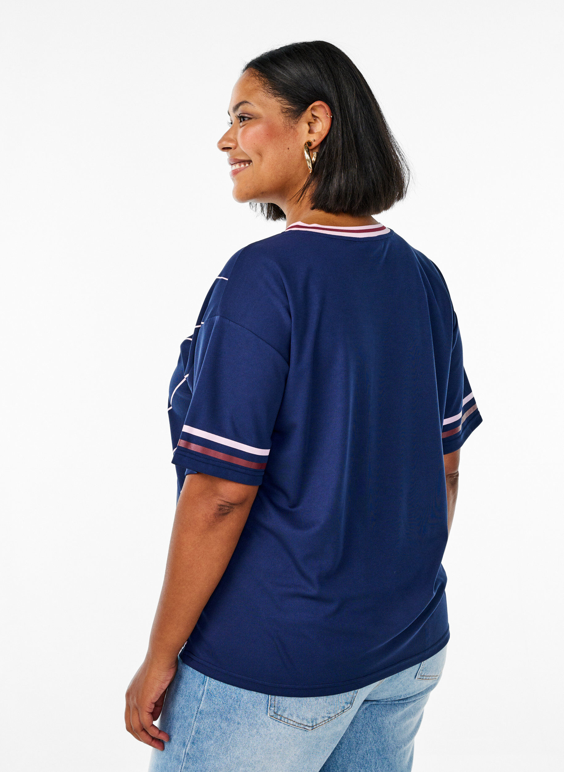 Zizzifashion Sporty t-shirt with stripes and text motif, Blue, Model image number 2