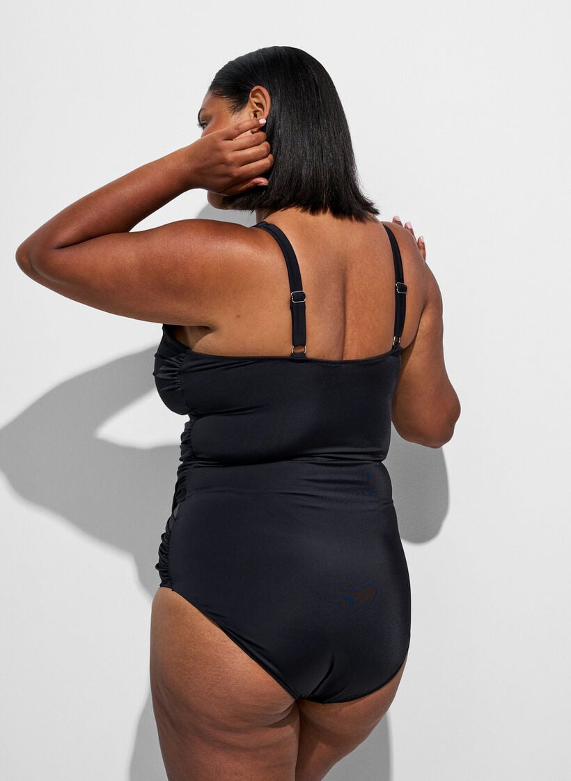 Swimsuit with a draped cross detail, Black, Model image number 1