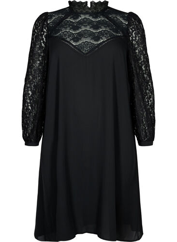 Long sleeve dress with lace, Black, Packshot image number 0