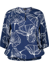 Viscose blouse with floral print and smock