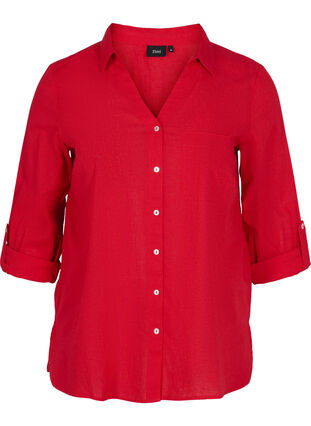 Blouse with 3/4-length sleeves and buttons, Chinese Red, Packshot image number 0