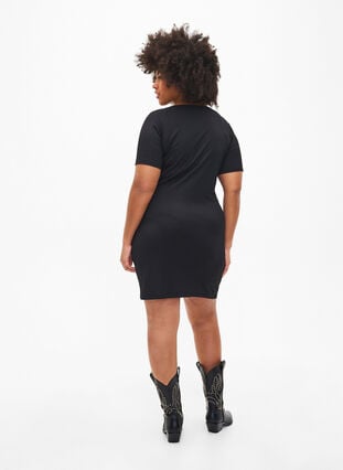 Tight-fitting dress with V-neck and strap detail Tight-fitting dress with V-neck and strap detail