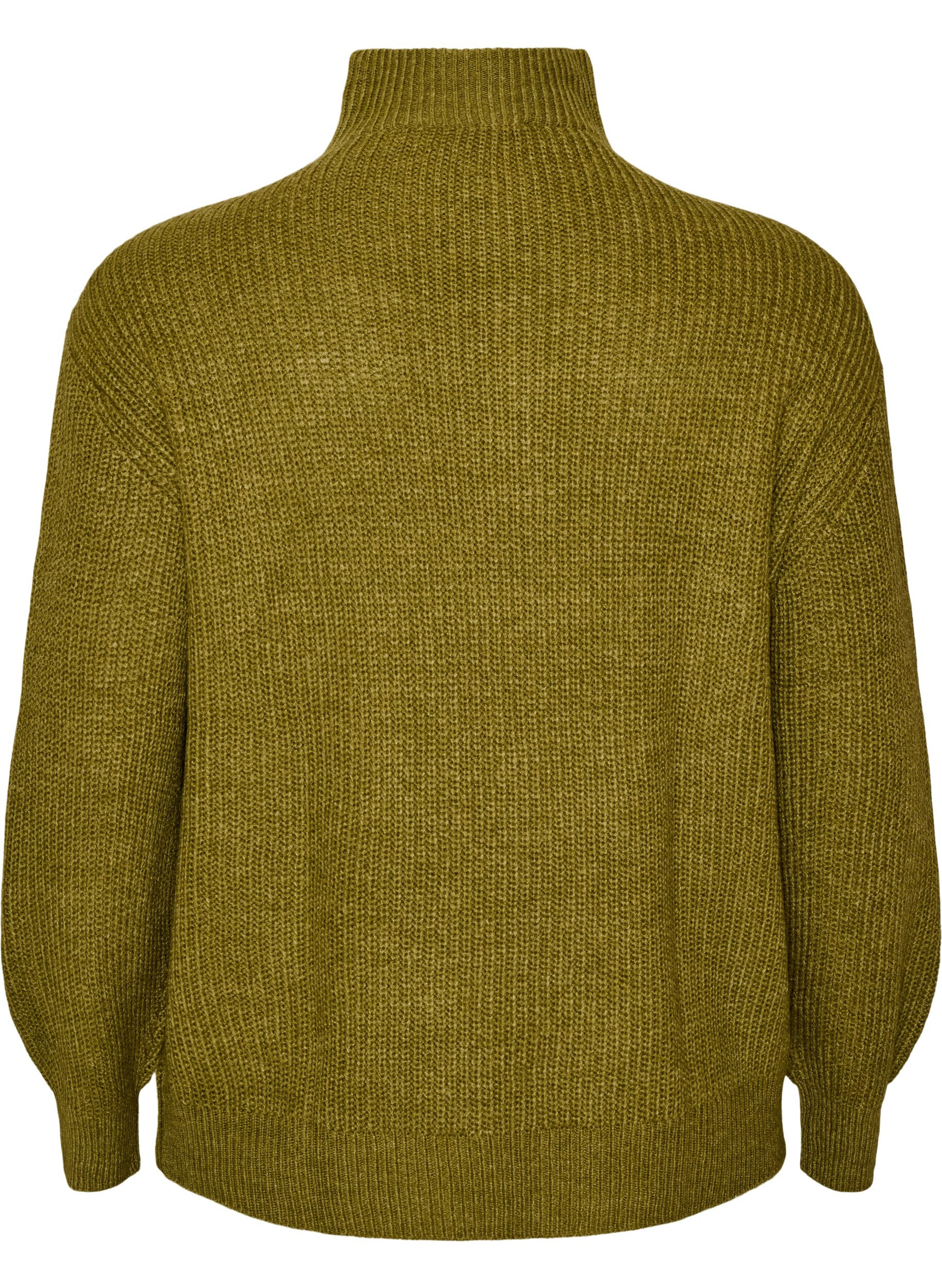 ZizzifashionKnitted sweater with high neck and zipper, Green, Packshot image number 1