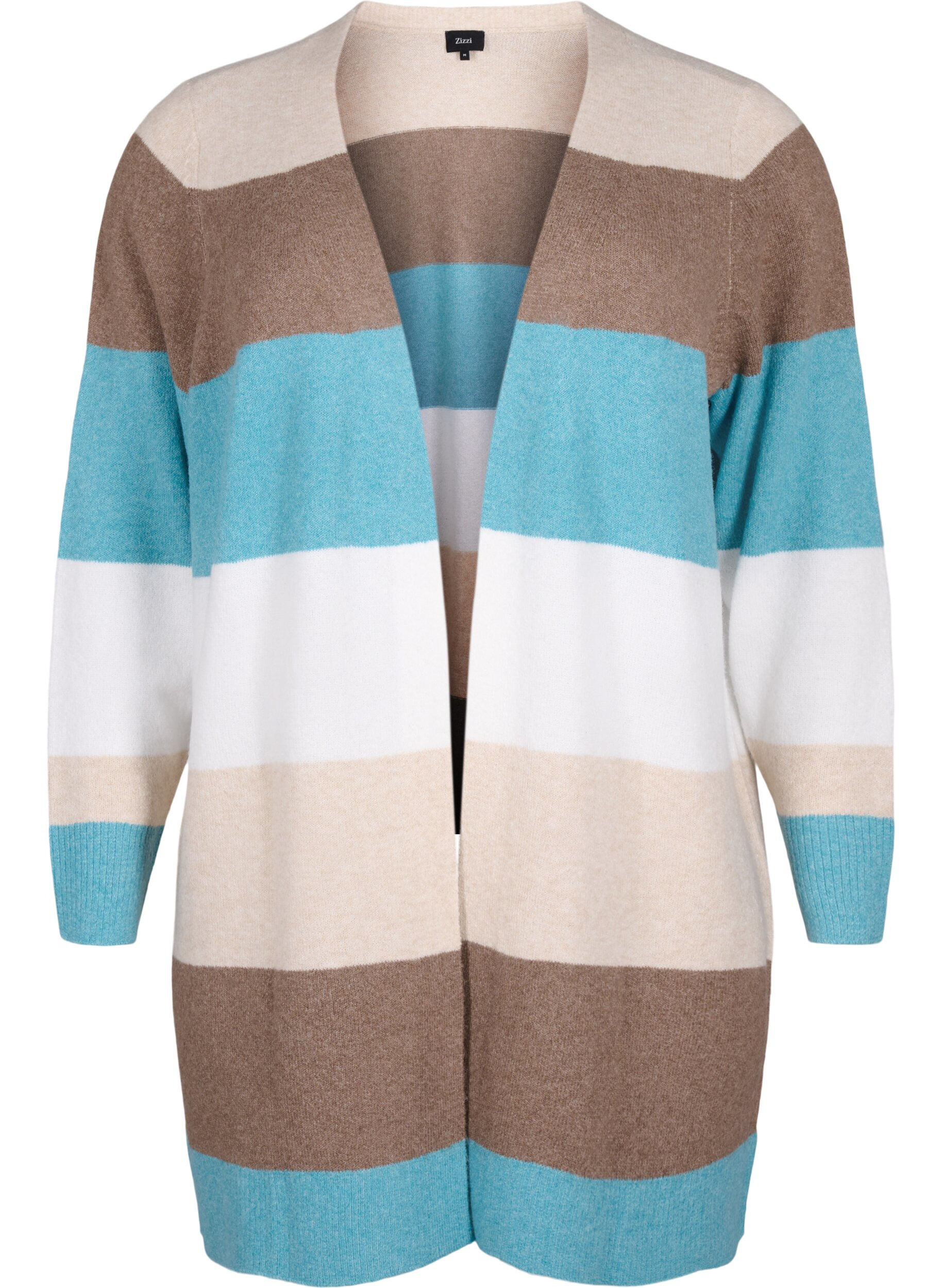 Zizzifashion Long open front cardigan, Reef Waters Mel Comb, Packshot image number 0