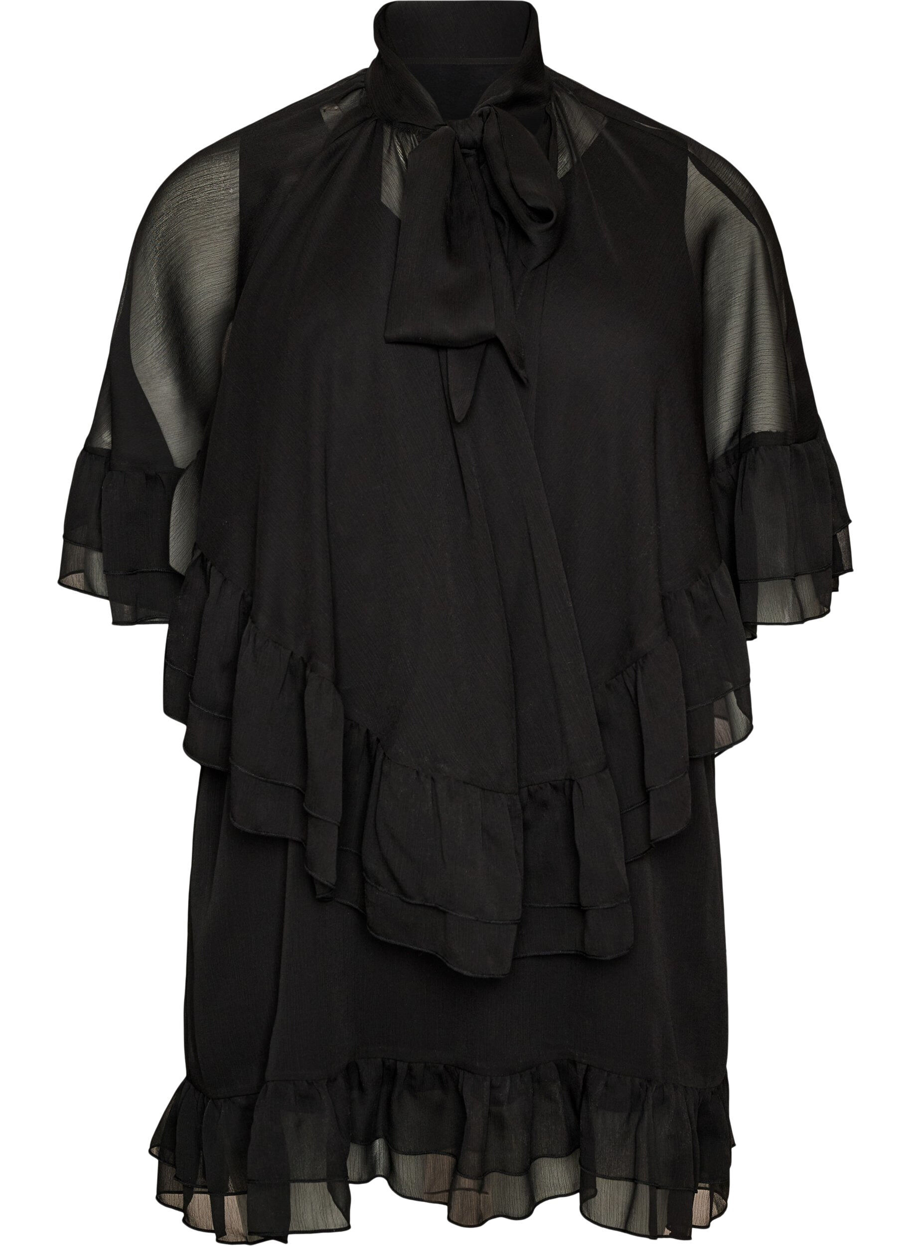 ZizzifashionSleeveless dress with chiffon cape, Black, Packshot image number 0