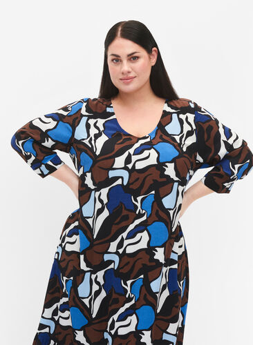 Dress in viscose with print and 3/4 sleeves, Zafia AOP, Model image number 2