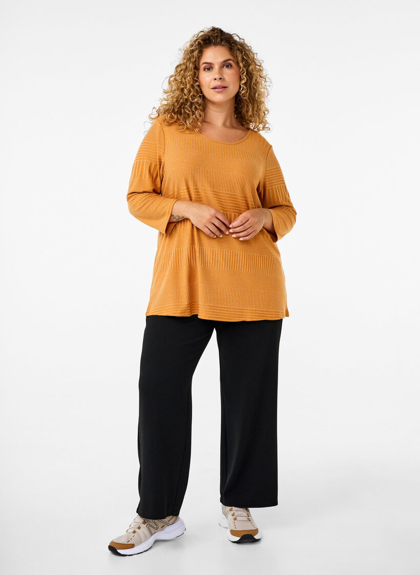 Blouse with 3/4 sleeves and striped pattern, Sudan Brown Mel., Model image number 2