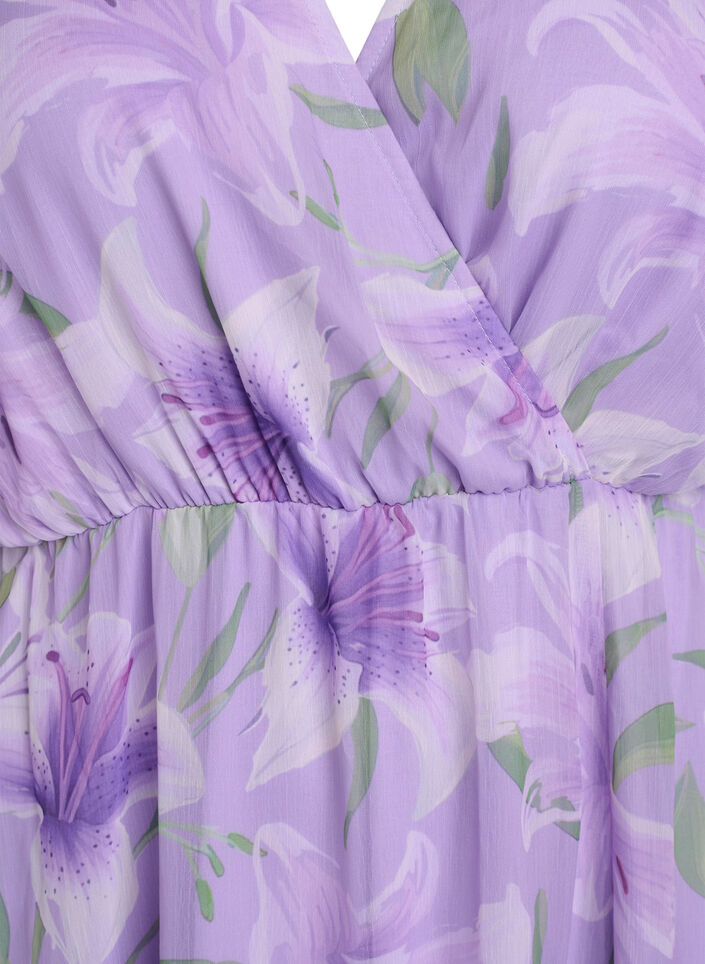 Long chiffon dress with floral print and short sleeves, Purple, Packshot image number 2