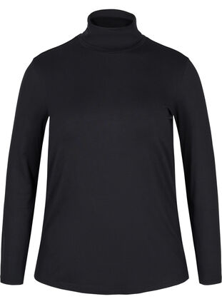 Close-fitting viscose blouse with a high neck, Black, Packshot image number 0