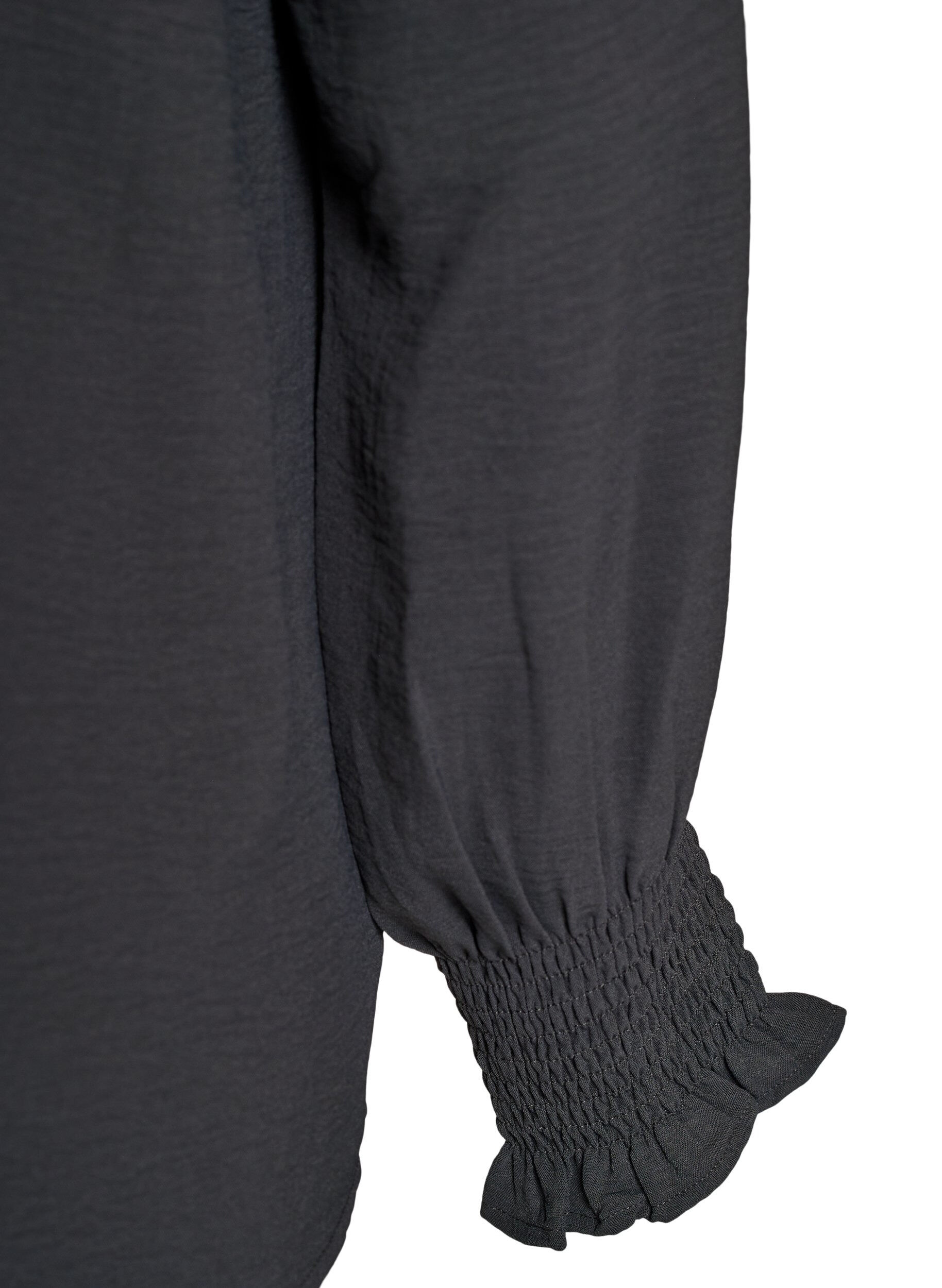 ZizzifashionBlouse with smock cuffs and V-neck, Dark Grey, Packshot image number 3