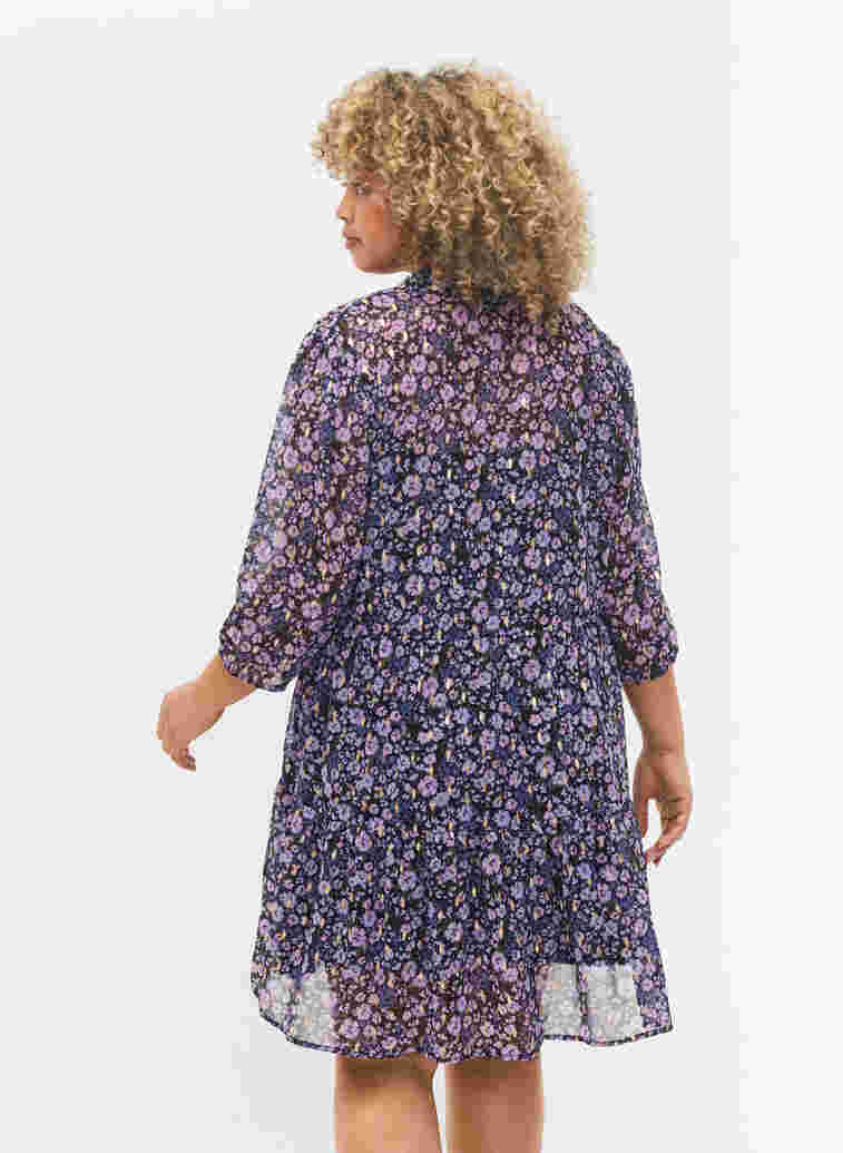Tunic with floral print and lurex, Purple Ditzy Flower, Model