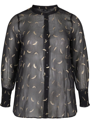 Transparent shirt with lurex pattern, Black, Packshot image number 0