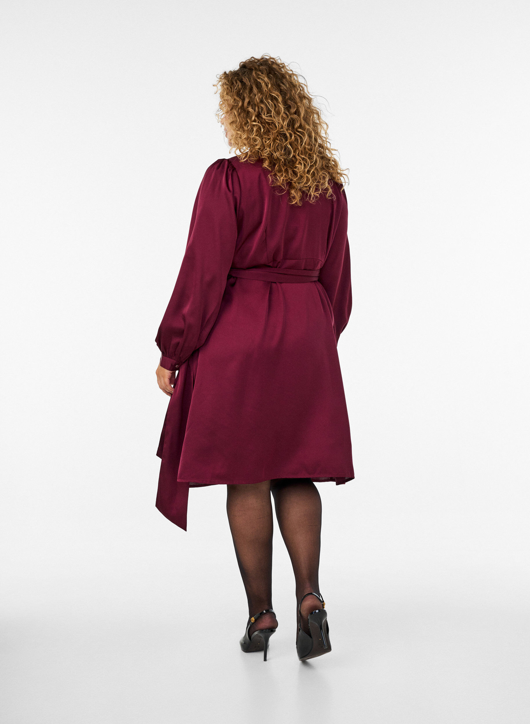 ZizzifashionShort satin dress with wrap design, Red, Model image number 1