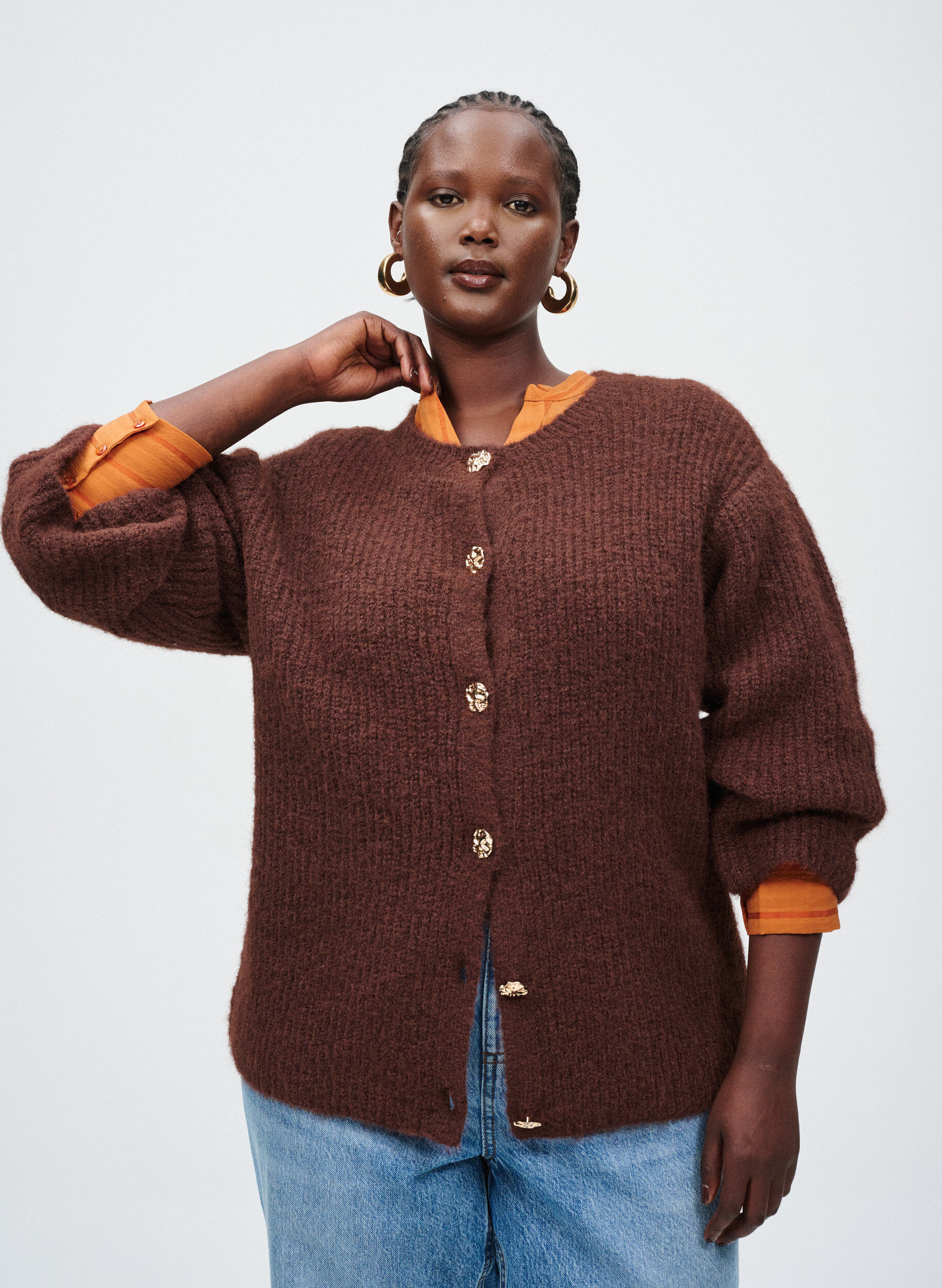 Zizzifashion Blouse with vertical stripes, Orange, Image image number 0