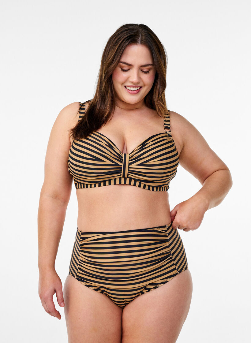 Bikini top with underwire and pattern, Brown, Model image number 1