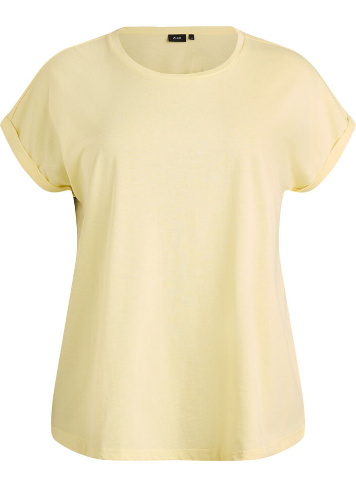 Short-sleeved t-shirt in a cotton blend, Yellow, Packshot image number 0