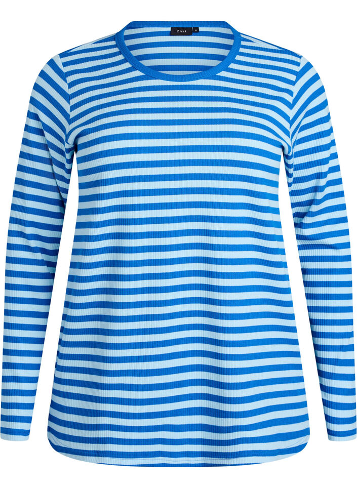 Striped blouse with long sleeves, Light Blue, Packshot image number 0