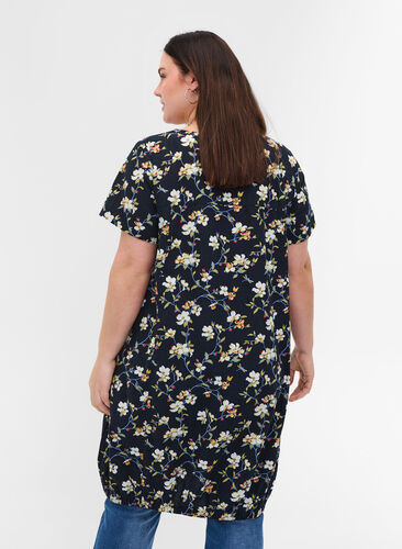 Short-sleeved, printed cotton dress, Vulcan Flower AOP, Model image number 1