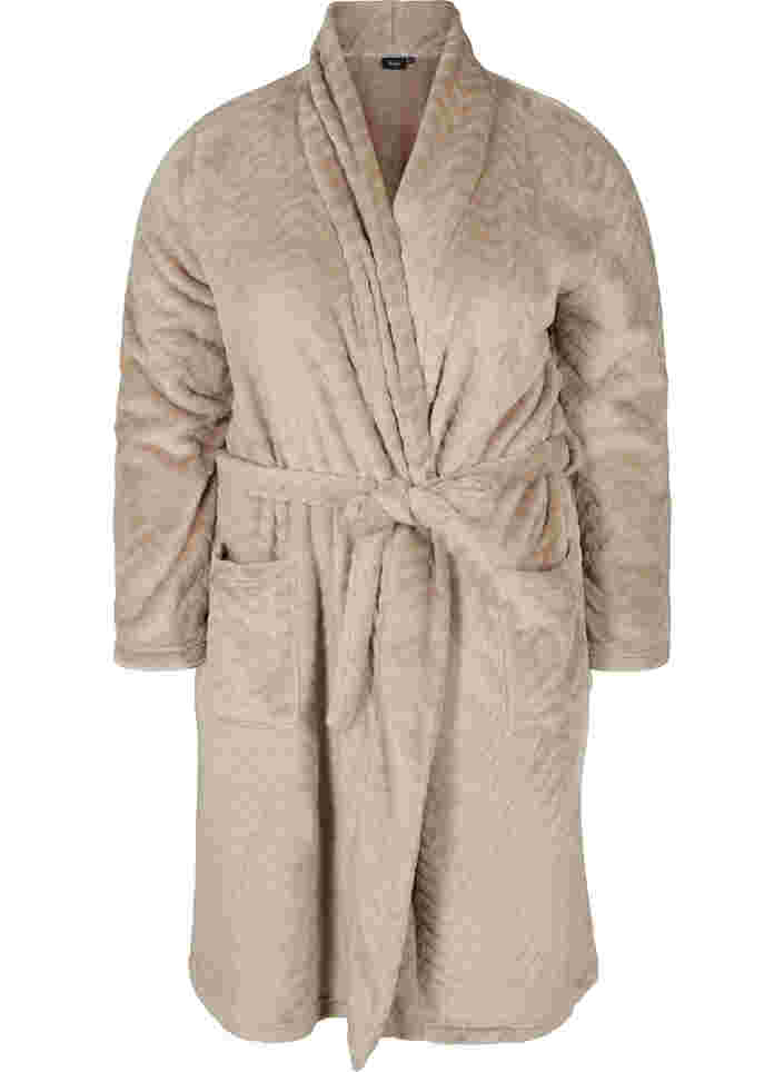 Short patterned dressing gown with pockets, Cuban Sand, Packshot image number 0