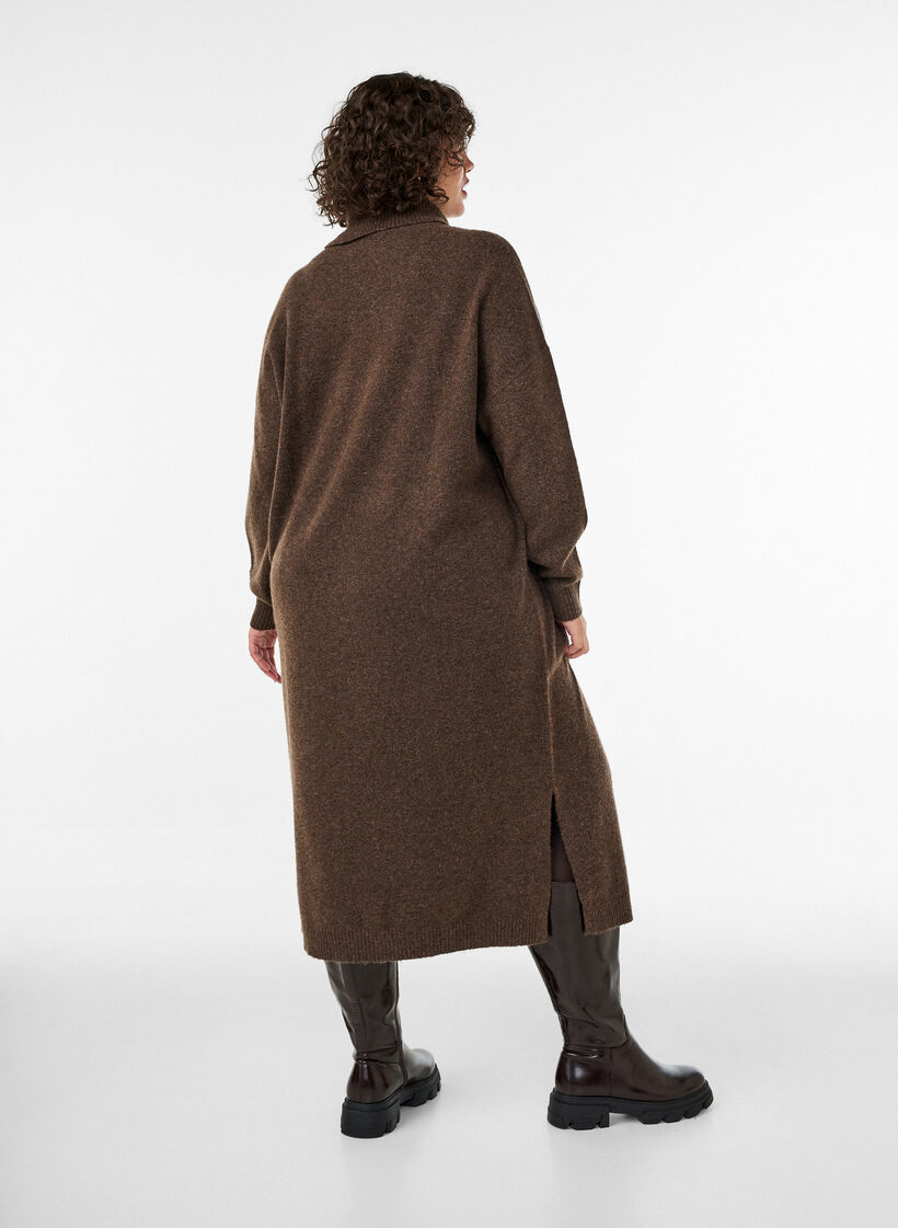 Jumper dress with turtleneck and slits, Brown, Model image number 1