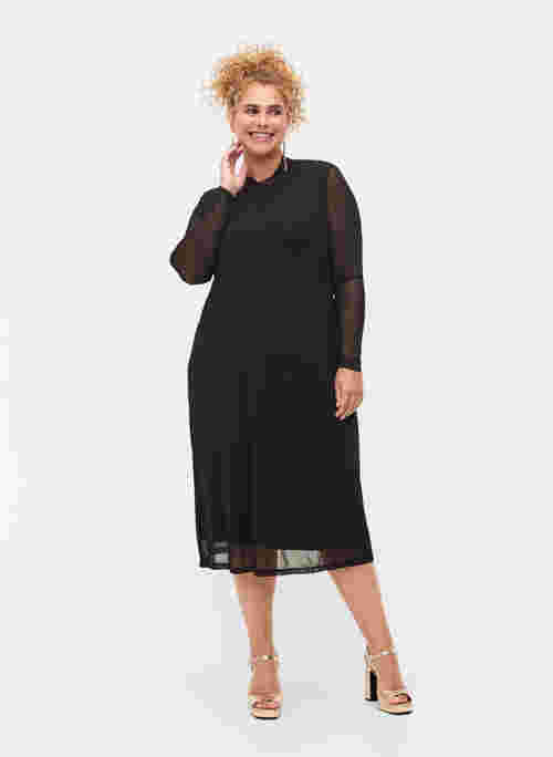 Long-sleeved midi dress in mesh
