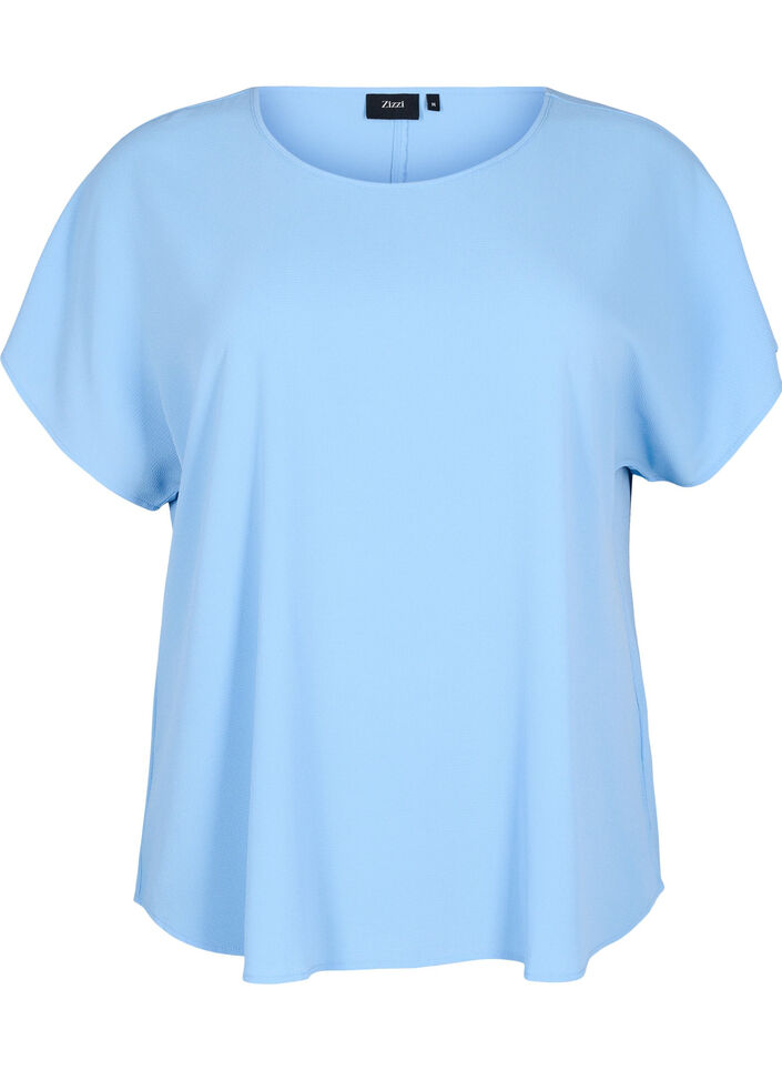 Blouse with short sleeves and a round neckline, Light Blue, Packshot image number 0