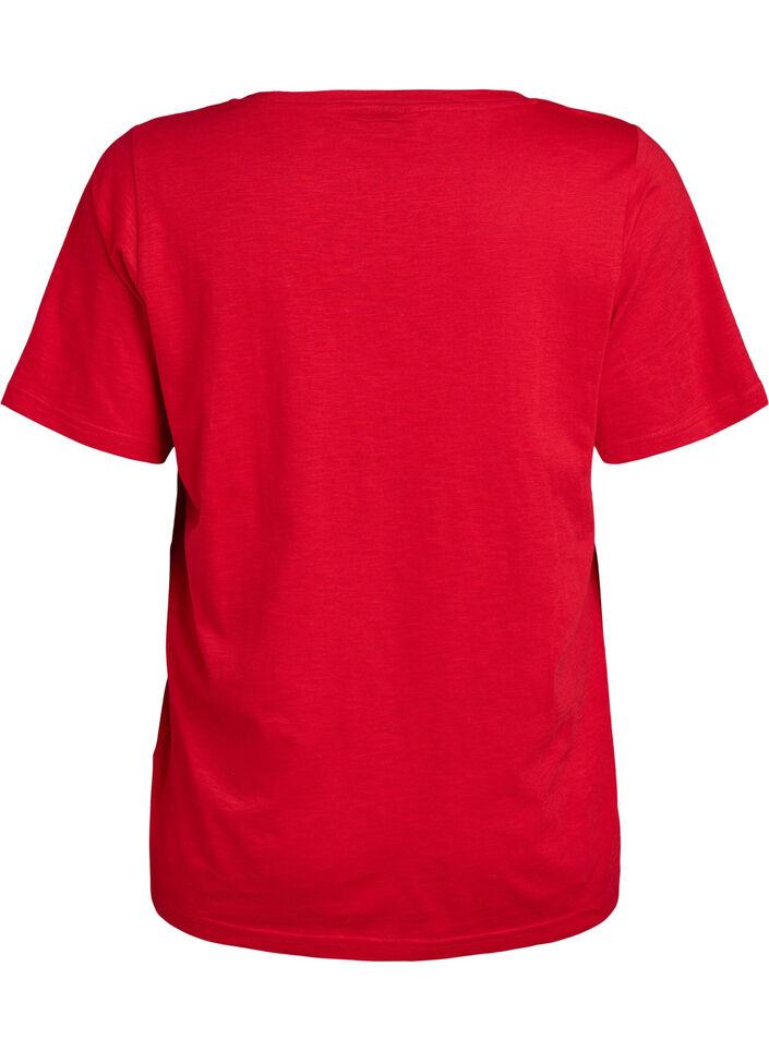 Short-sleeved basic t-shirt with v-neck, Red, Packshot image number 1