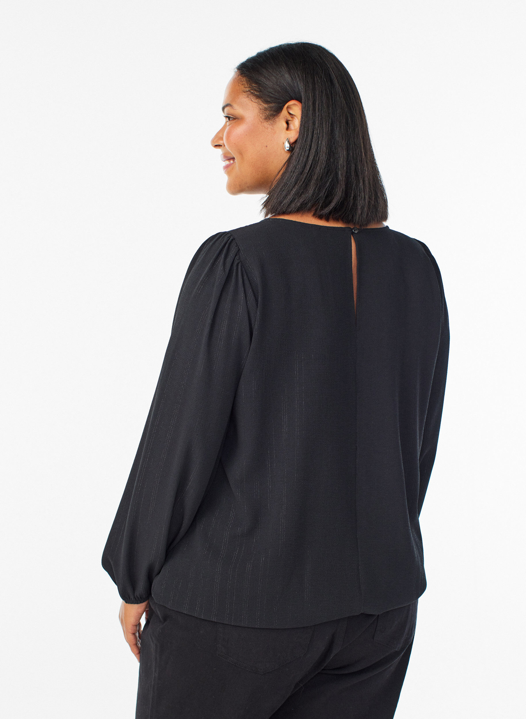 ZizzifashionBlouse with silver glitter, Black, Model image number 2