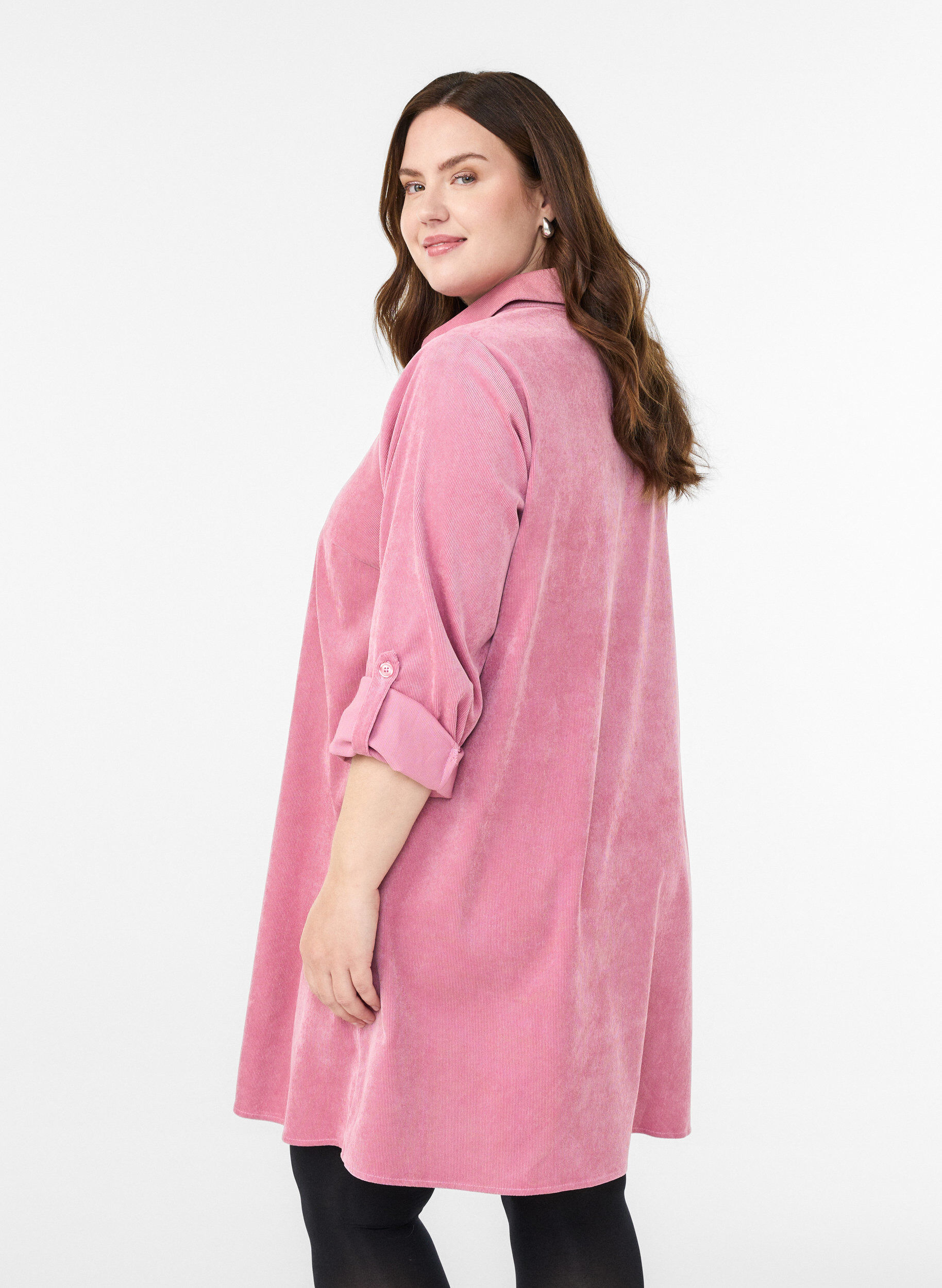 ZizzifashionCorduroy dress with zipper and 3/4 sleeves, Rose, Model image number 2