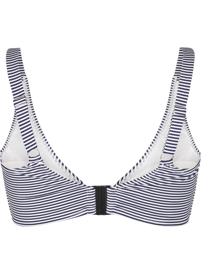 Bikini top with striped texture and ring detail, Blue, Packshot image number 1