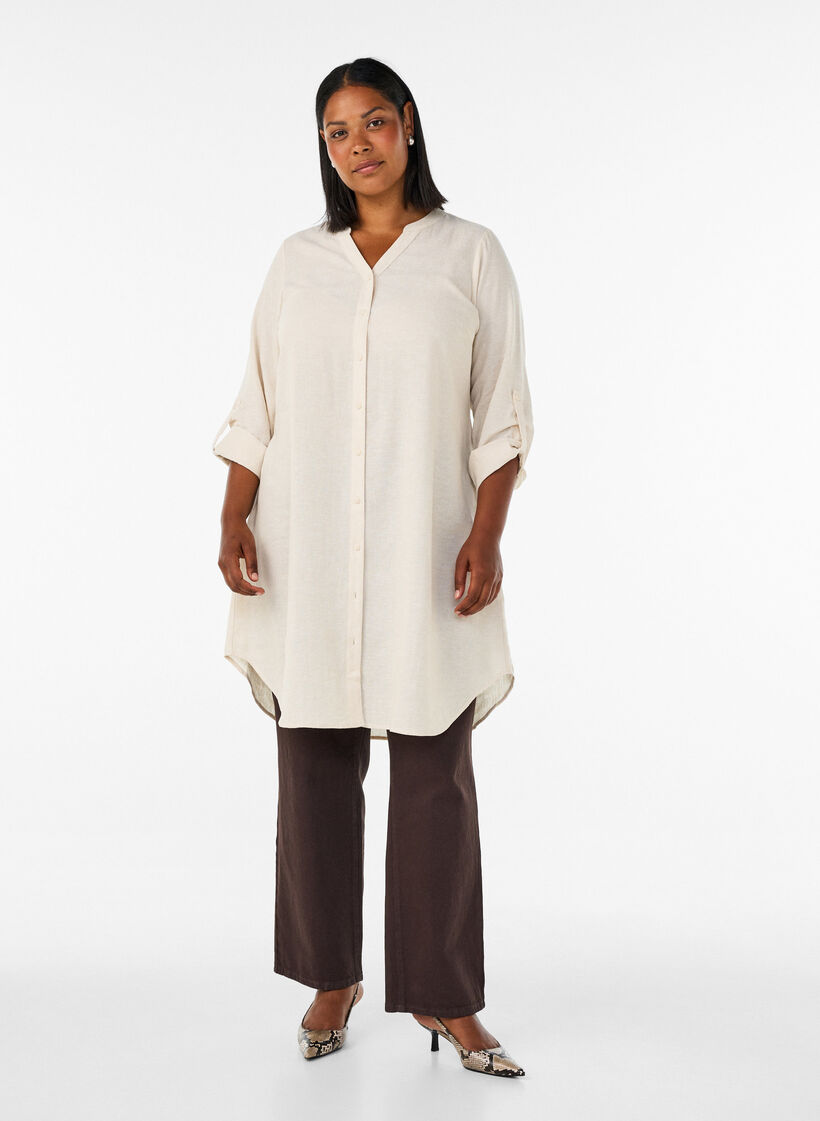 Long shirt in linen and viscose, Beige, Model image number 0