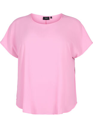 Short sleeved blouse with round neckline, Rosebloom, Packshot image number 0