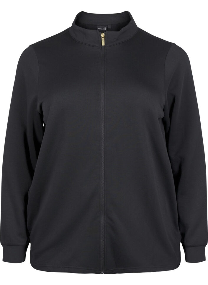 Sporty cardigan with zipper and pockets, Black, Packshot image number 0