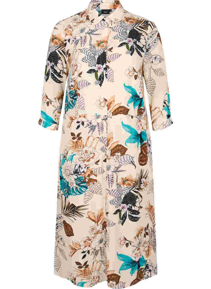 Floral print viscose shirt dress, Brown Flower AOP, Packshot image number 0